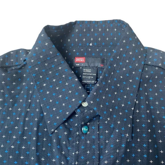 Diesel Button Down Shirt Mens Large Long Sleeve Black Metallic - Picture 2 of 7